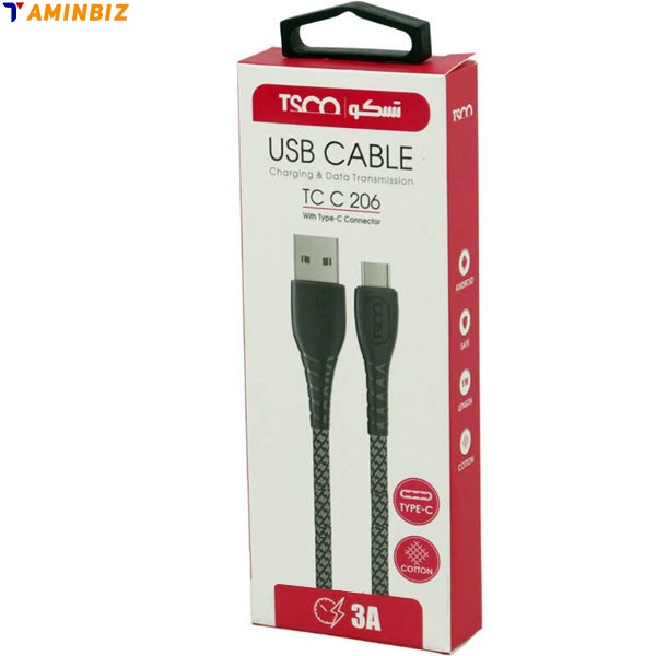 کابل تبدیل USB به USB-C تسکو مدل TCC206 طول 1 متر